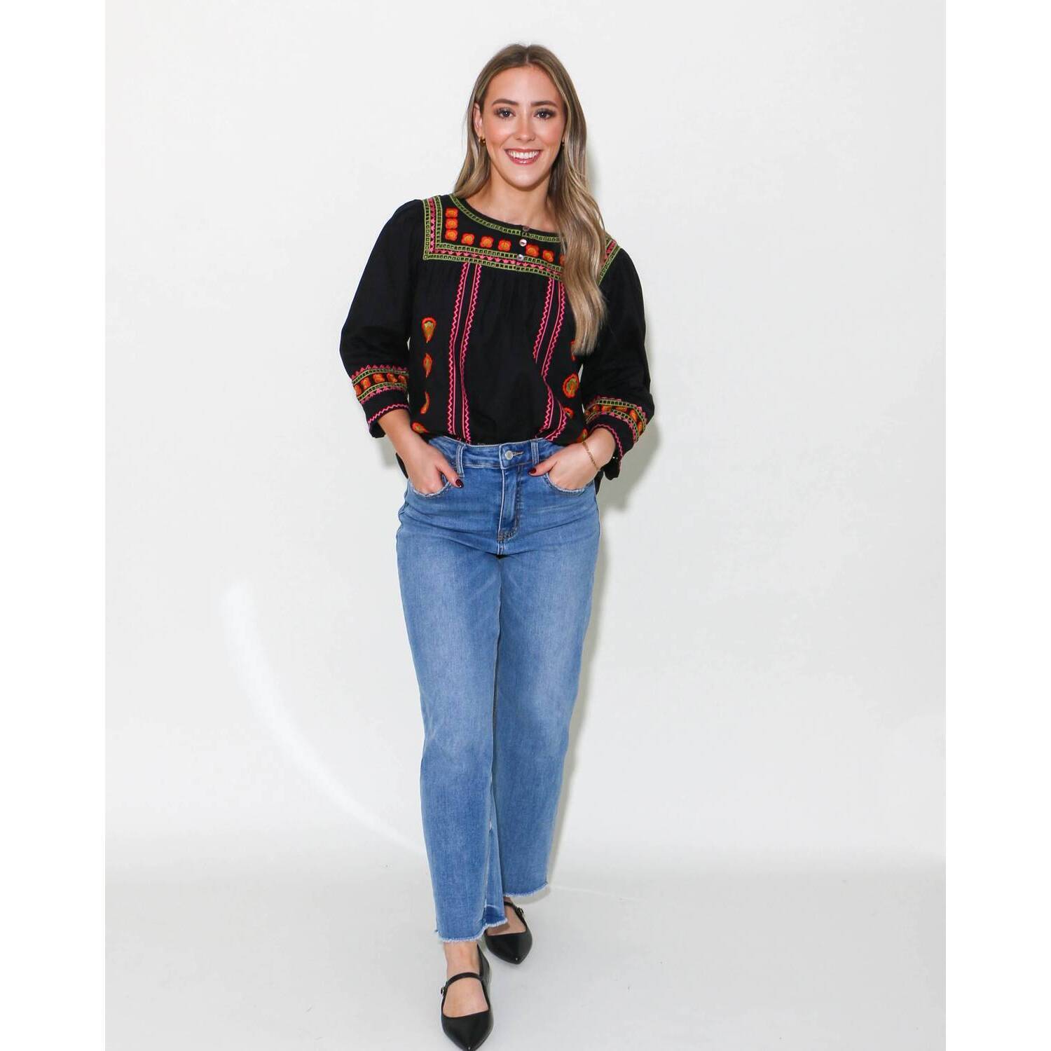 New Ivy Jane Petal And Pearls Top In Black